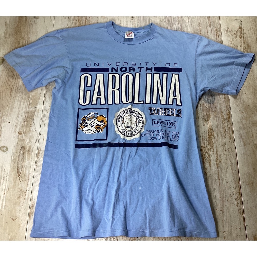 Vintage Jerzees UNC Tarheels T-Shirt Large Blue 90s Single Stitch NCAA USA Made